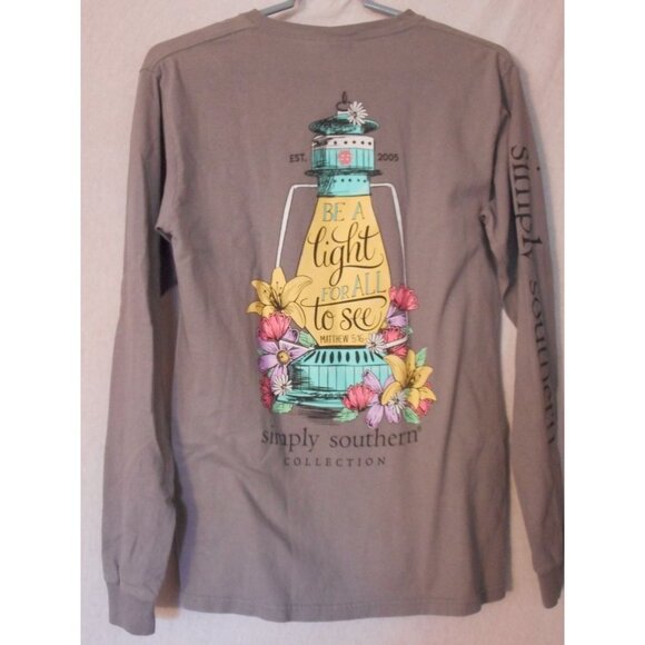 Simply Southern Grey Graphic Tee T-Shirt cotton Sz S Lighthouse Long sleeve - Picture 5 of 6